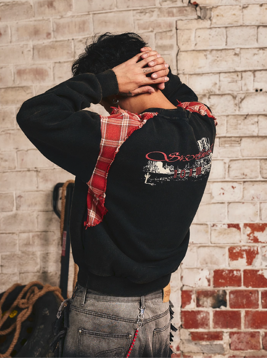 S45 Plaid Destruction Patchwork Sweatshirt
