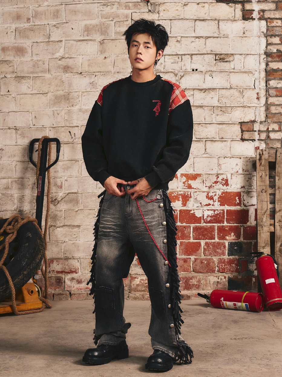 S45 Plaid Destruction Patchwork Sweatshirt