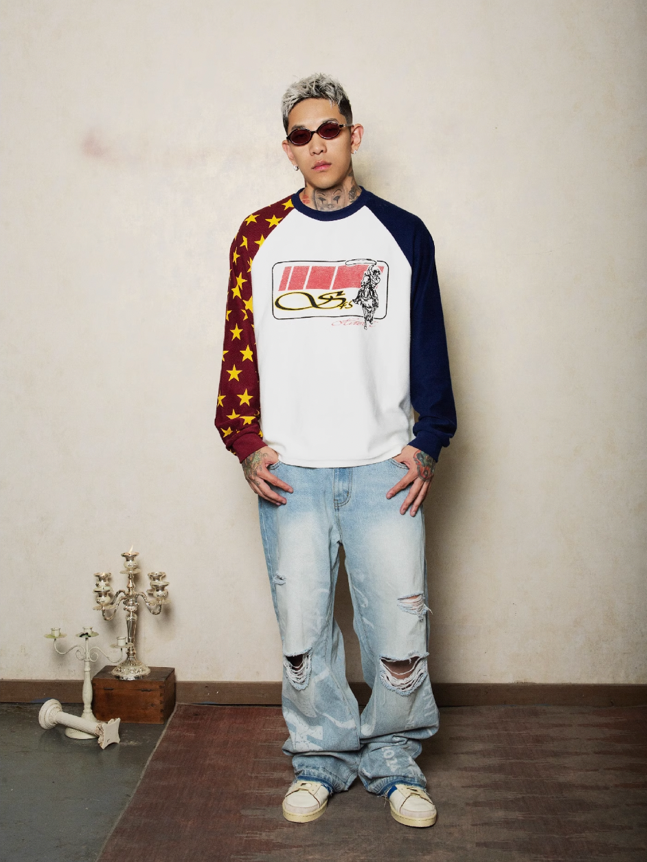 S45 Star Raglan Two Color Stitching Sweatshirt