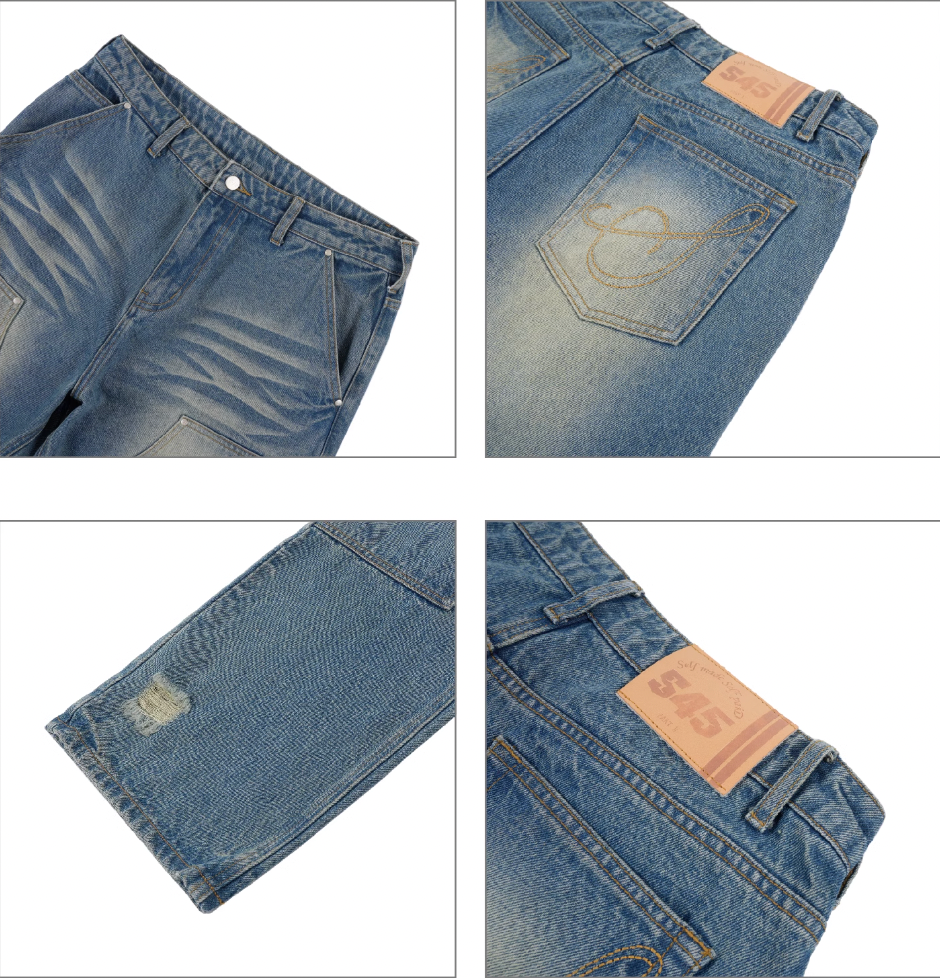 S45 Hole Washed Double Knee Jeans