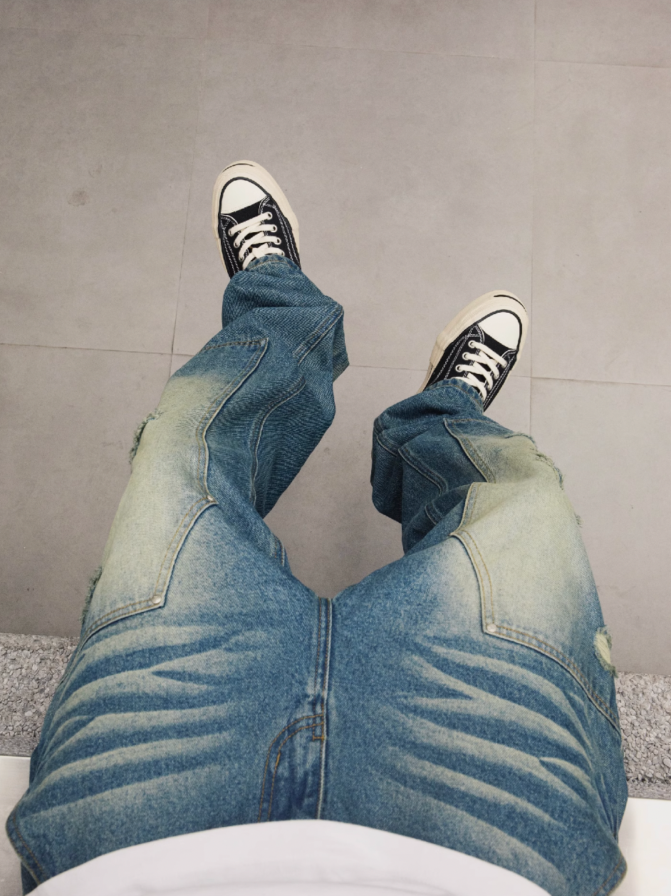S45 Hole Washed Double Knee Jeans