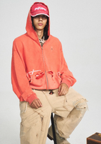 STEEPC Washed Aged Red Raglan Zip Up Hoodie