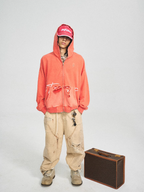 STEEPC Washed Aged Red Raglan Zip Up Hoodie