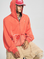STEEPC Washed Aged Red Raglan Zip Up Hoodie