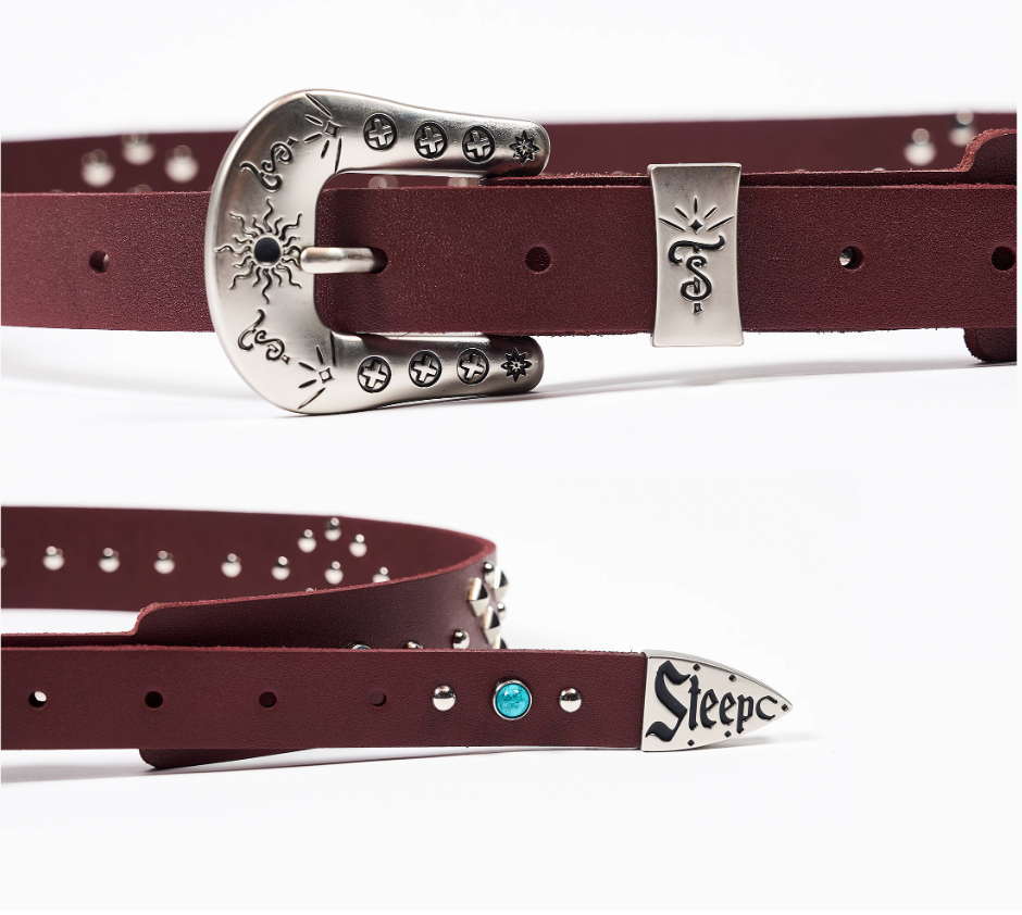 STEEPC Turquoise Studded Tanned Leather Belt