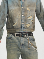 STEEPC Turquoise Studded Tanned Leather Belt