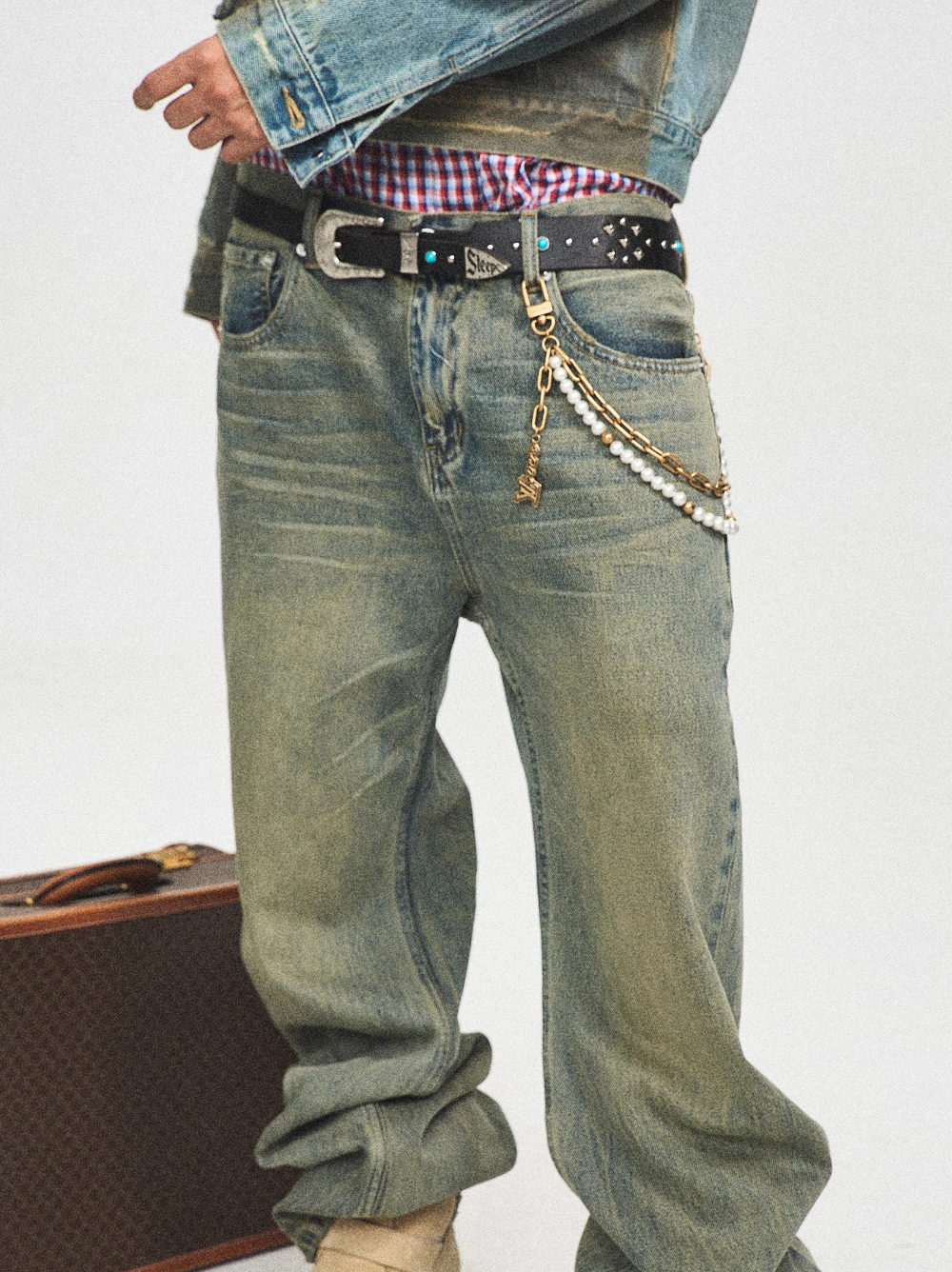 STEEPC Turquoise Studded Tanned Leather Belt
