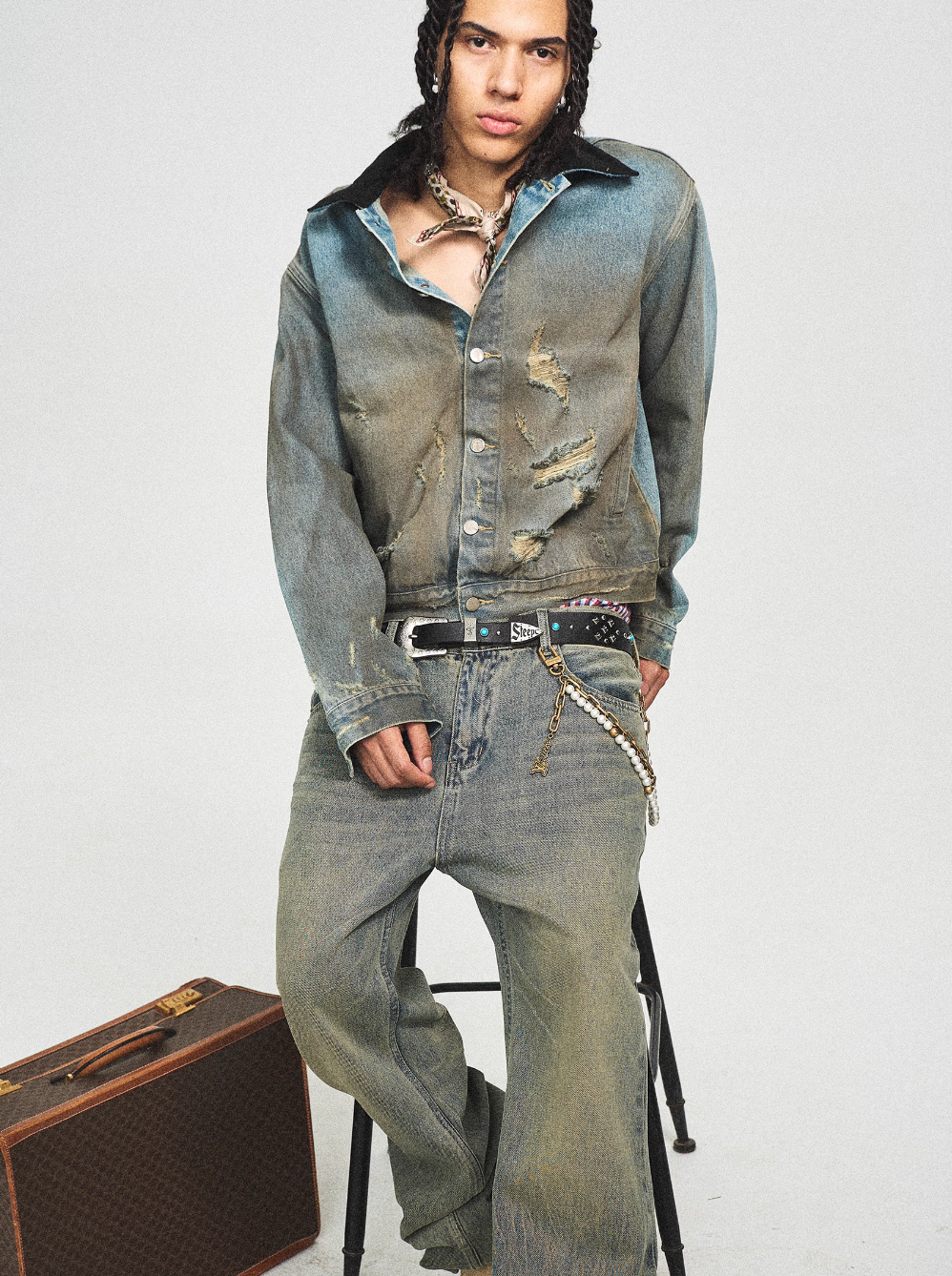 STEEPC Turquoise Studded Tanned Leather Belt