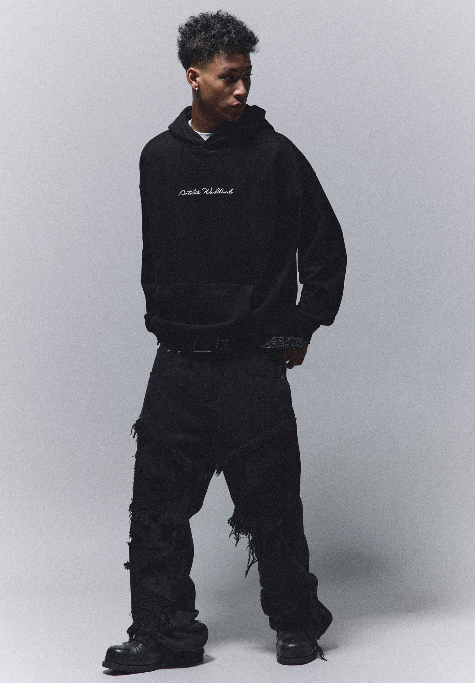 ANTIDOTE Patchwork Leather Embroidered Hoodie