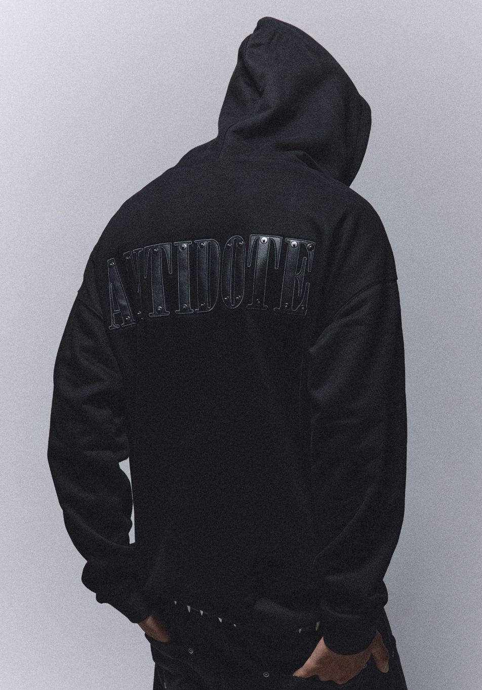 ANTIDOTE Patchwork Leather Embroidered Hoodie