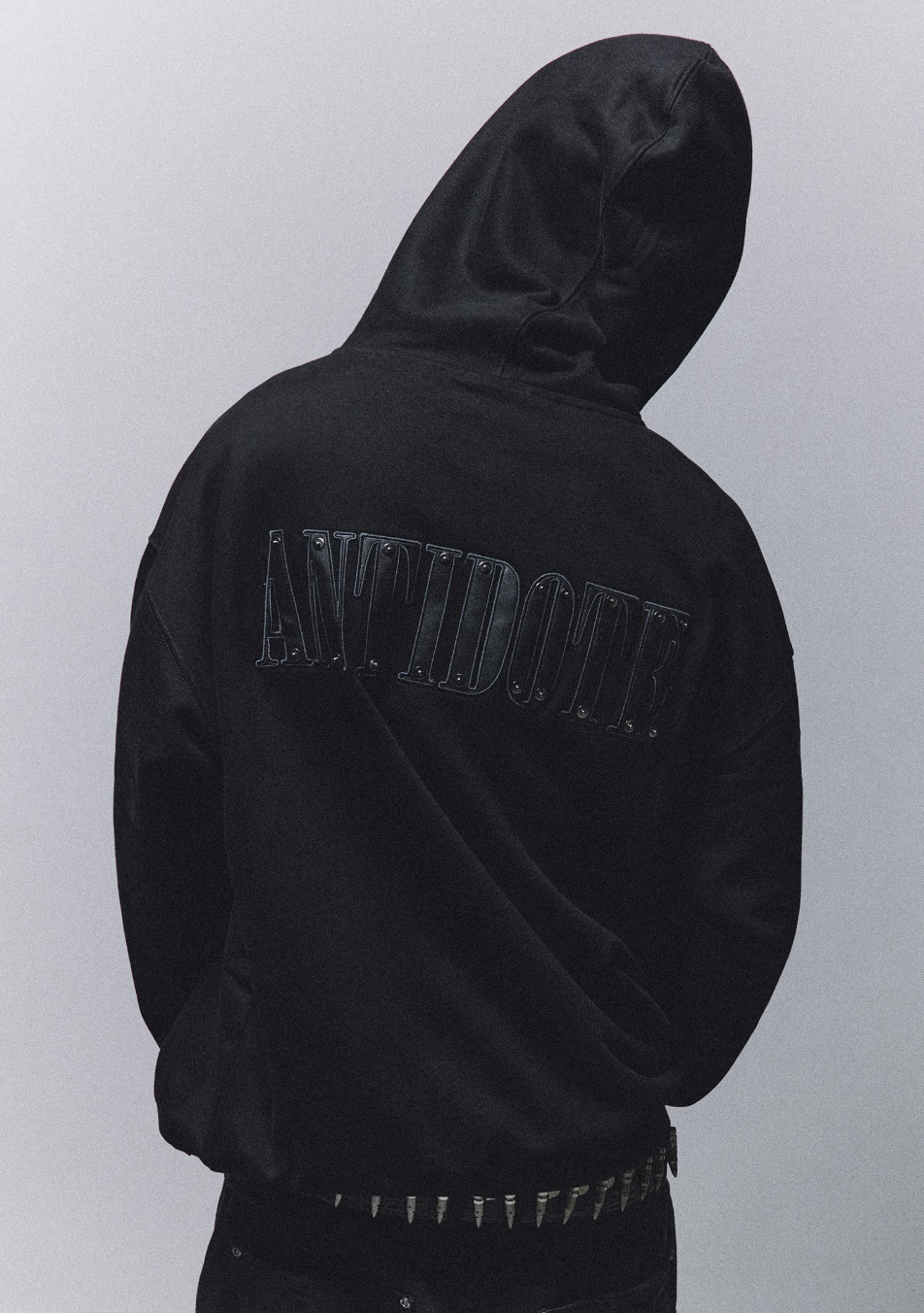 ANTIDOTE Patchwork Leather Embroidered Hoodie
