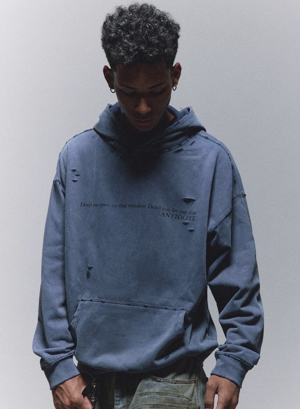 ANTIDOTE Washed Destroyed Slogan Hoodie