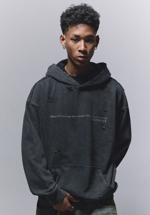 ANTIDOTE Washed Destroyed Slogan Hoodie