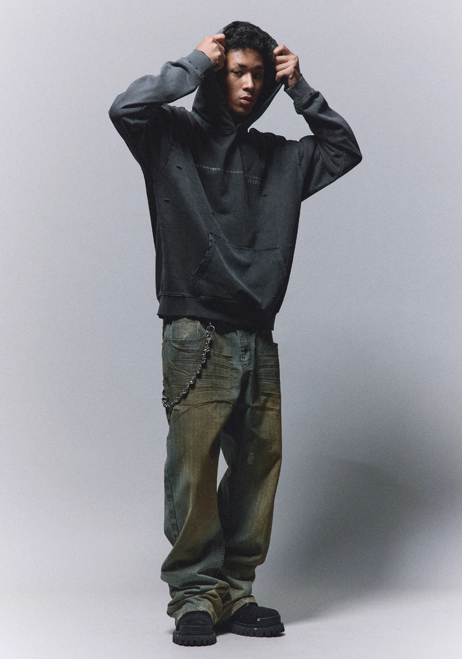 ANTIDOTE Washed Destroyed Slogan Hoodie
