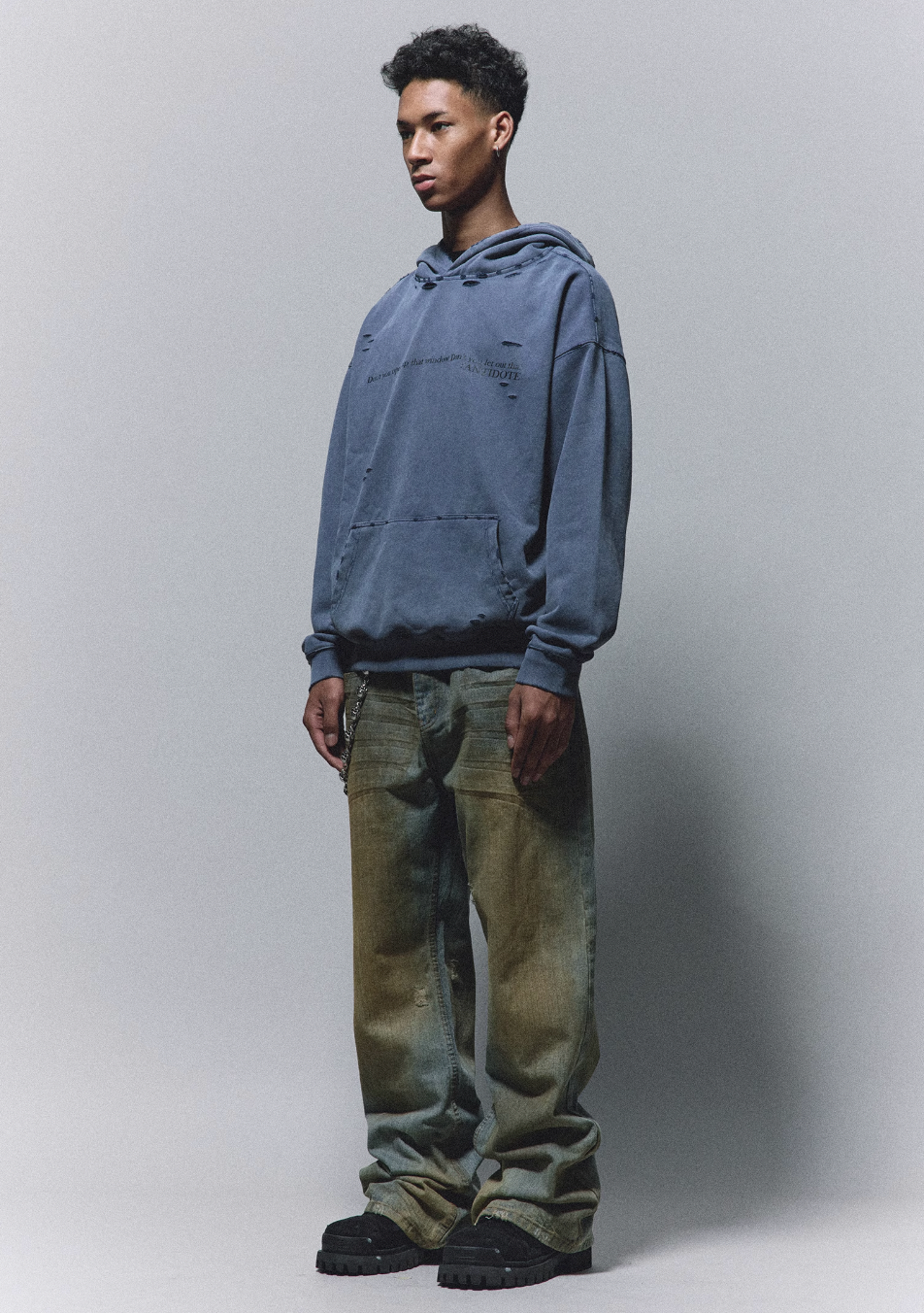 ANTIDOTE Washed Destroyed Slogan Hoodie