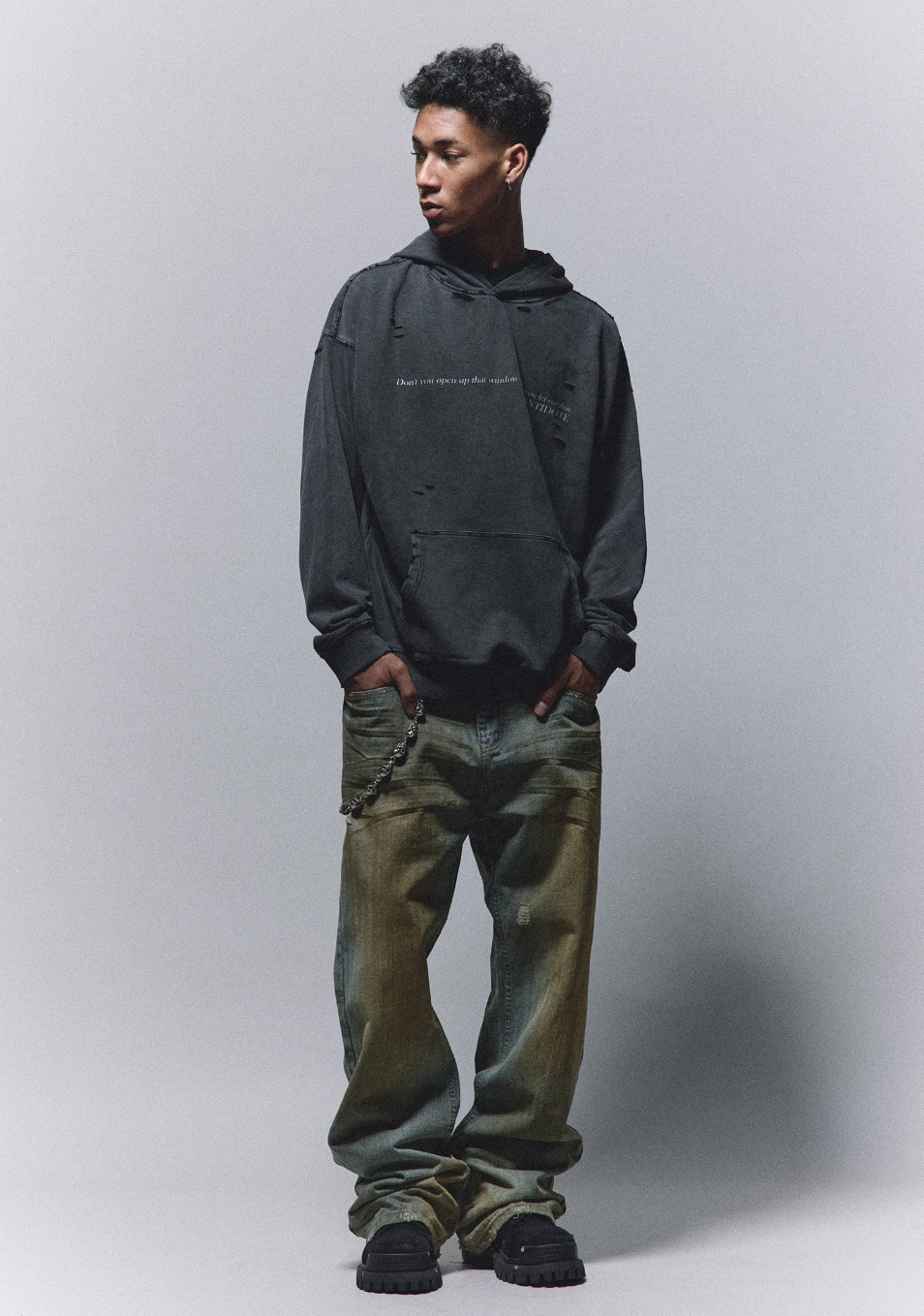 ANTIDOTE Washed Destroyed Slogan Hoodie