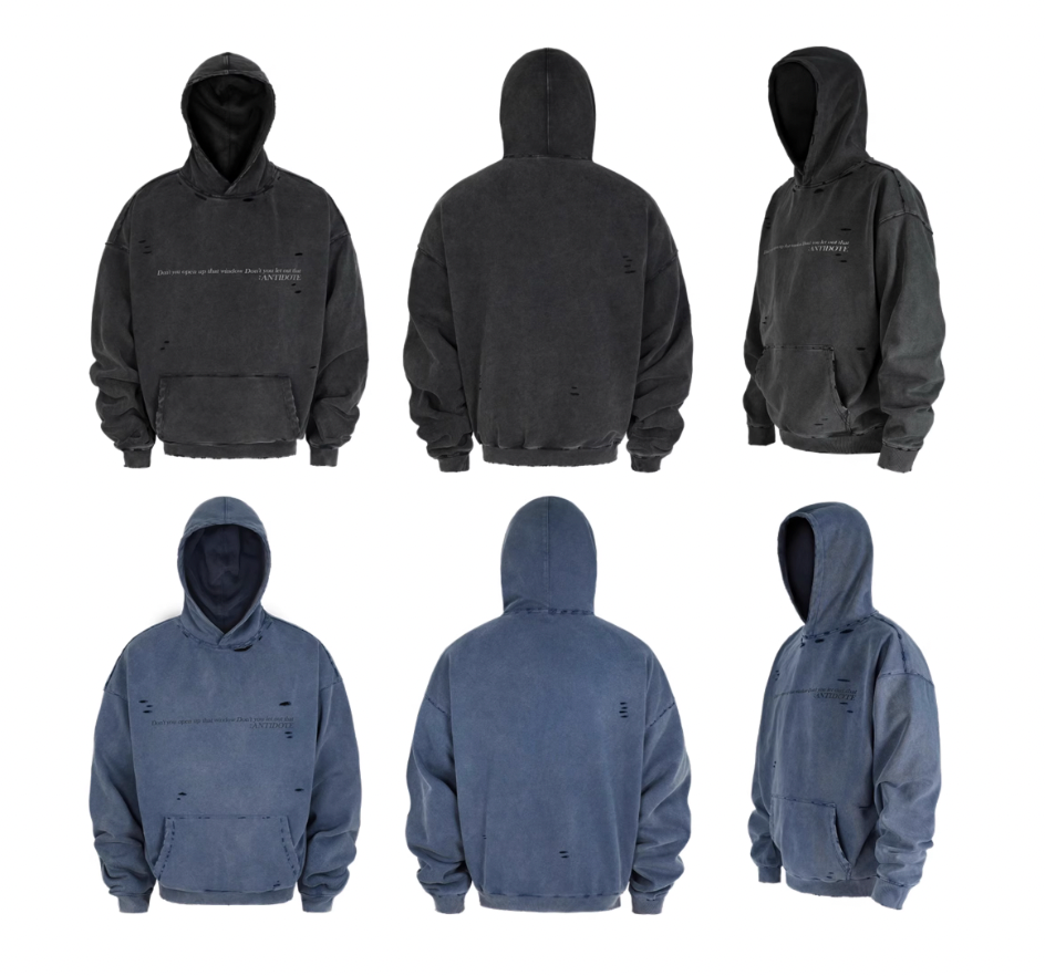 ANTIDOTE Washed Destroyed Slogan Hoodie