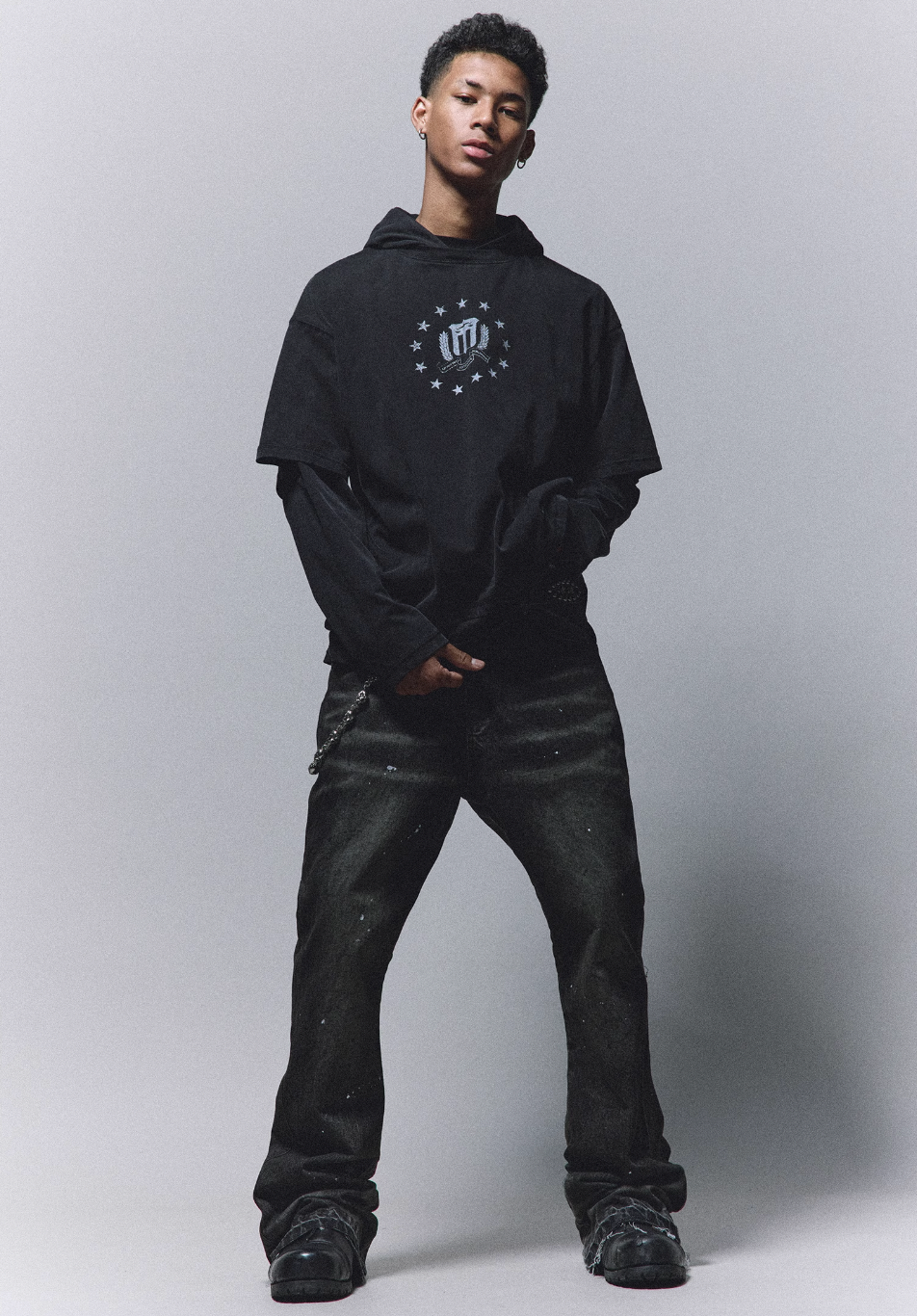 ANTIDOTE Washed Print Fake Two Piece Hoodie