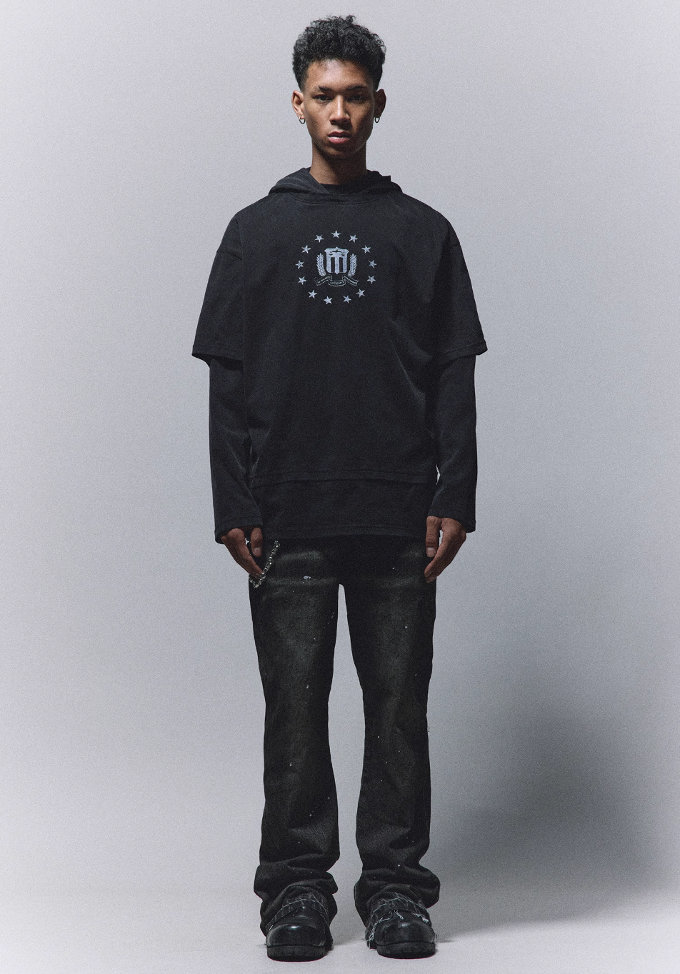 ANTIDOTE Washed Print Fake Two Piece Hoodie