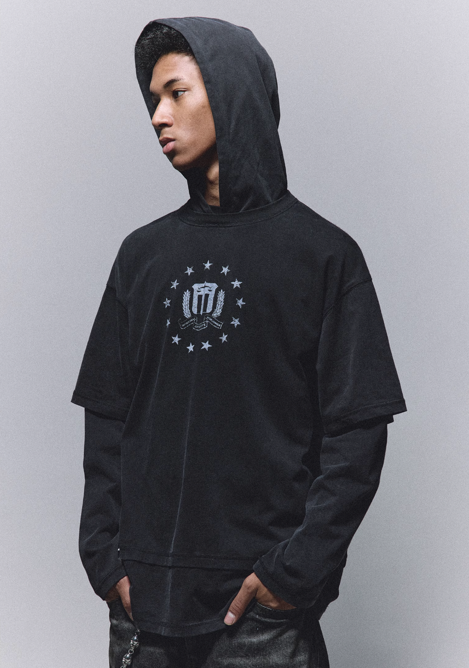 ANTIDOTE Washed Print Fake Two Piece Hoodie