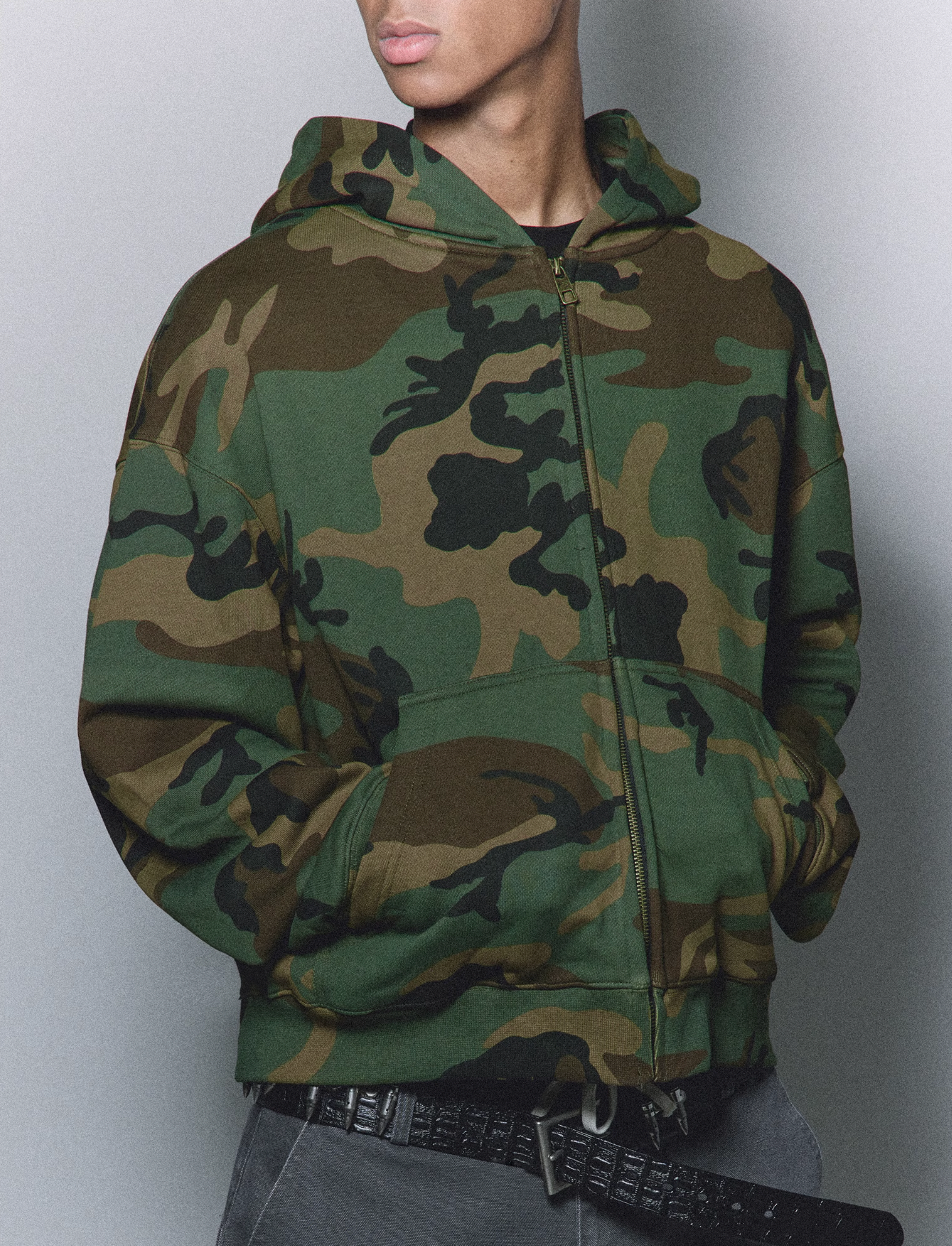 ANTIDOTE Camouflage Printed Zip Up Hoodie