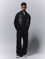 ANTIDOTE Washed Distressed Embroidery Badge Zip Up Hoodie