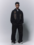 ANTIDOTE Washed Distressed Embroidery Badge Zip Up Hoodie