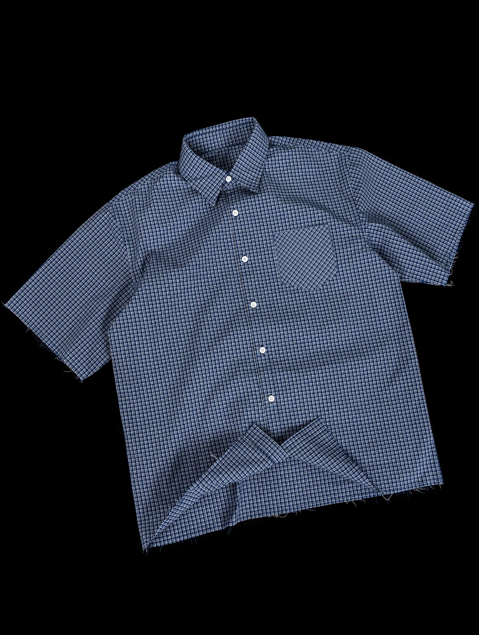 ANTIDOTE Plaid Lettering Print Short Sleeved Shirt