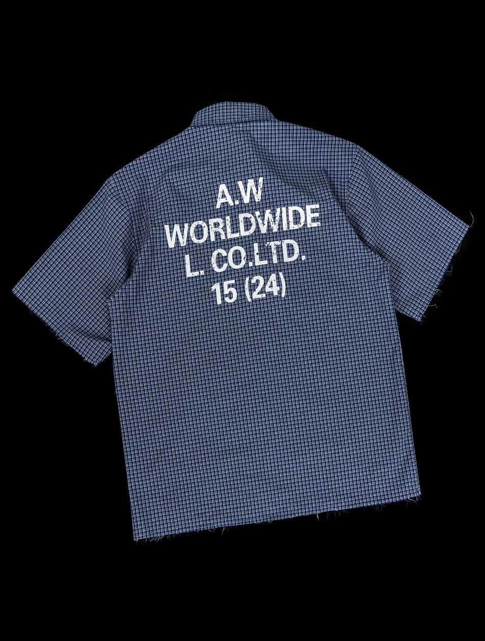 ANTIDOTE Plaid Lettering Print Short Sleeved Shirt
