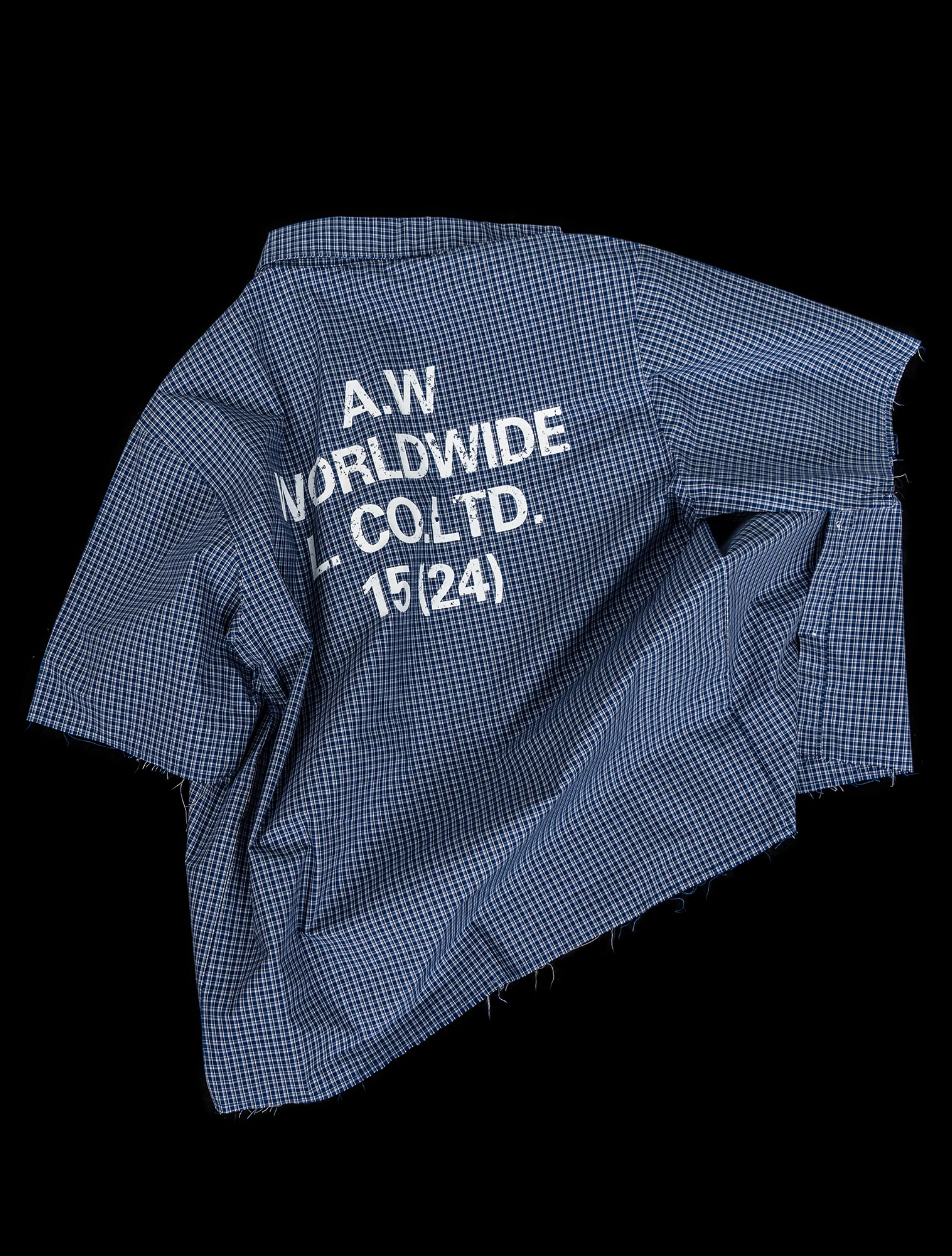 ANTIDOTE Plaid Lettering Print Short Sleeved Shirt