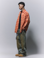 ANTIDOTE Destroyed Studded Plaid Long Sleeve Shirt