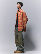 ANTIDOTE Destroyed Studded Plaid Long Sleeve Shirt