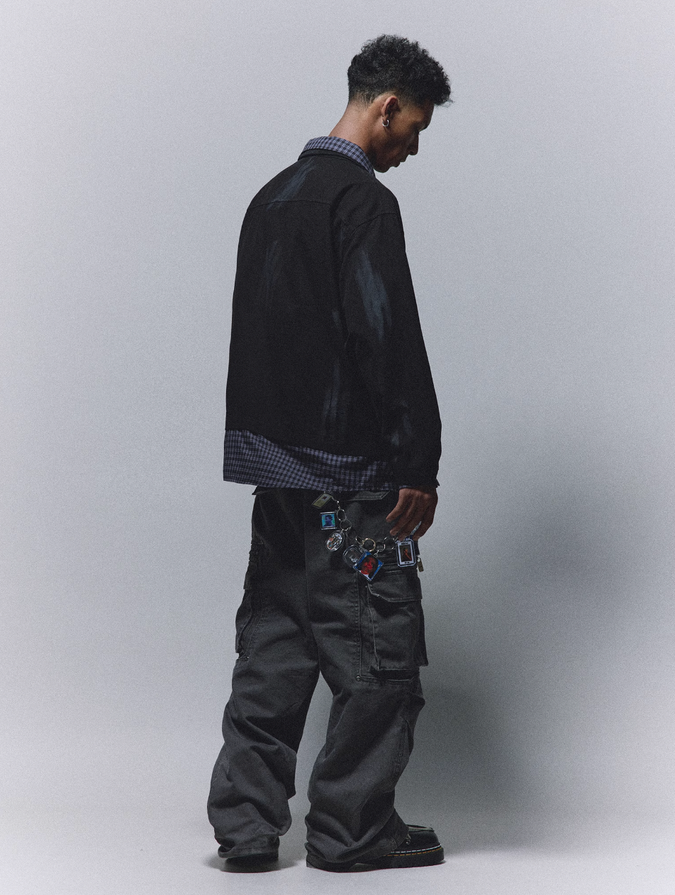 ANTIDOTE Fake Two Piece Plaid Patchwork Long Sleeve Shirt