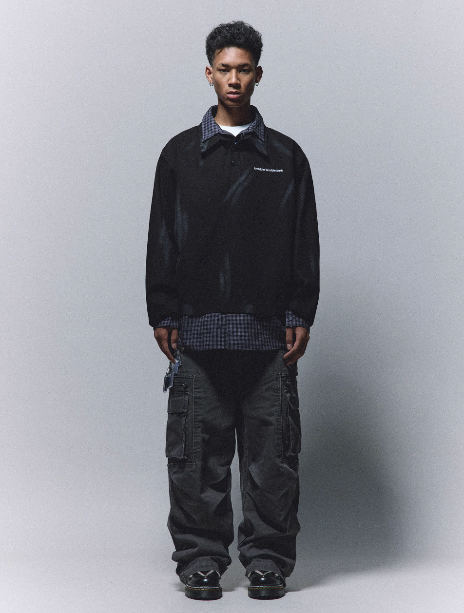 ANTIDOTE Fake Two Piece Plaid Patchwork Long Sleeve Shirt