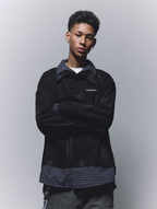 ANTIDOTE Fake Two Piece Plaid Patchwork Long Sleeve Shirt
