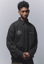 ANTIDOTE Badge Printed Washed Polo Sweatshirt