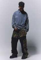 ANTIDOTE Badge Printed Washed Polo Sweatshirt