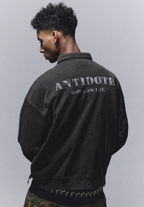 ANTIDOTE Badge Printed Washed Polo Sweatshirt