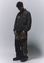 ANTIDOTE Badge Printed Washed Polo Sweatshirt