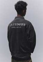ANTIDOTE Badge Printed Washed Polo Sweatshirt