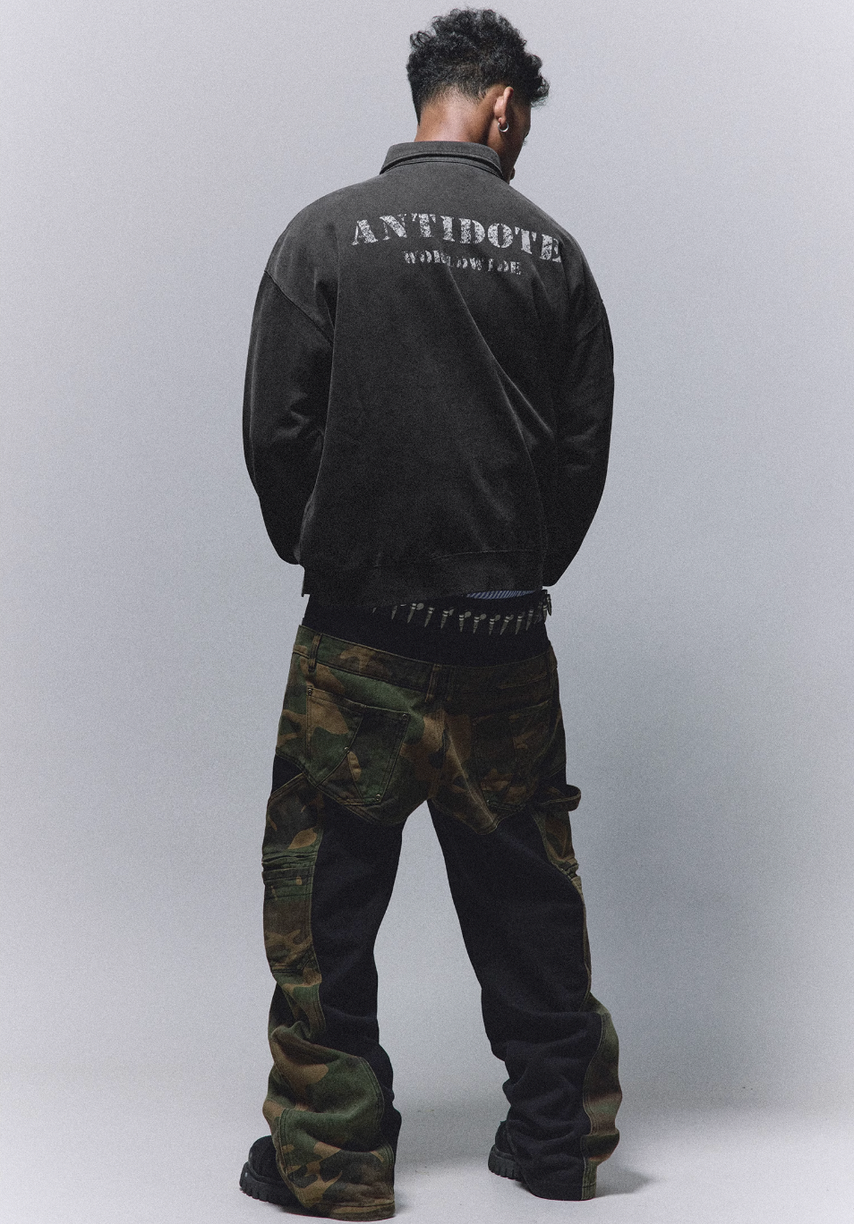 ANTIDOTE Badge Printed Washed Polo Sweatshirt