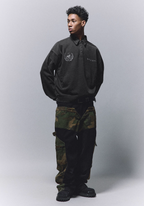 ANTIDOTE Badge Printed Washed Polo Sweatshirt