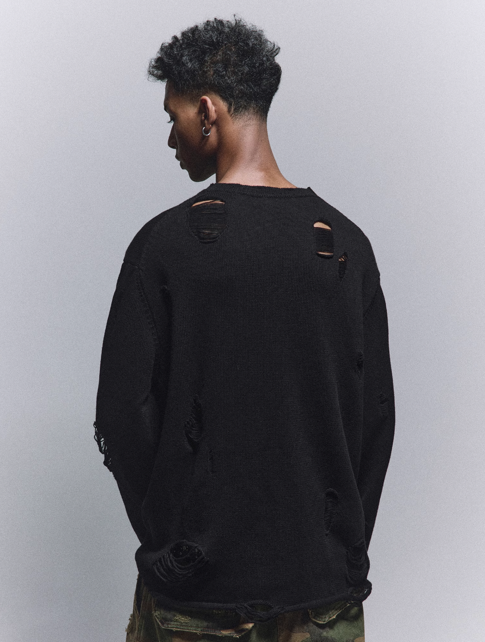 ANTIDOTE Hole Breaking Badge Printed Knit Sweater