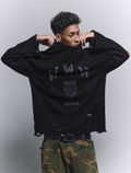 ANTIDOTE Hole Breaking Badge Printed Knit Sweater