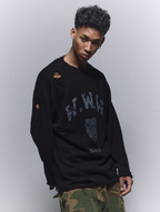 ANTIDOTE Hole Breaking Badge Printed Knit Sweater