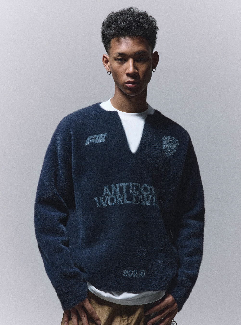ANTIDOTE Imitation Mink Sports Print Knit Sweater