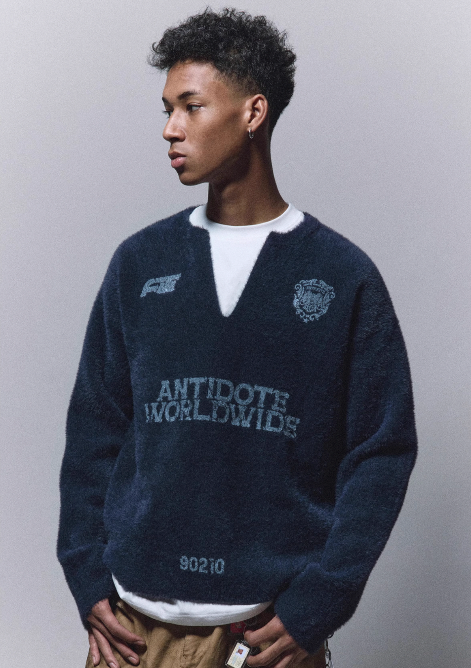 ANTIDOTE Imitation Mink Sports Print Knit Sweater