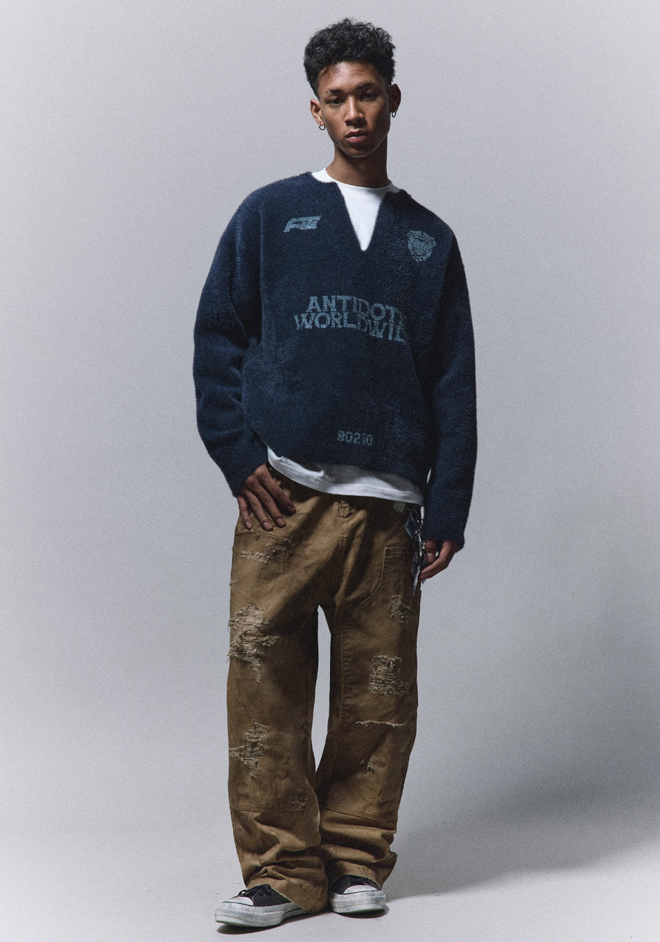 ANTIDOTE Imitation Mink Sports Print Knit Sweater