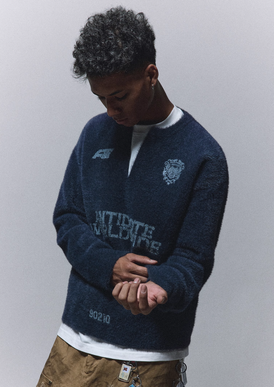 ANTIDOTE Imitation Mink Sports Print Knit Sweater