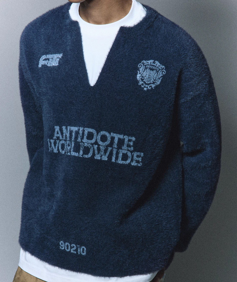 ANTIDOTE Imitation Mink Sports Print Knit Sweater